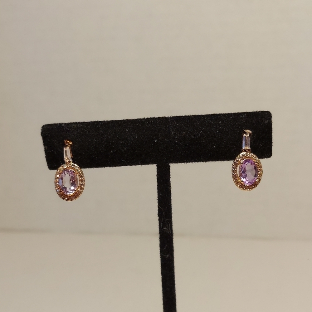 925 Sterling Silver Brazilian Amethyst Earrings 14K Rose Gold Plated Dangle